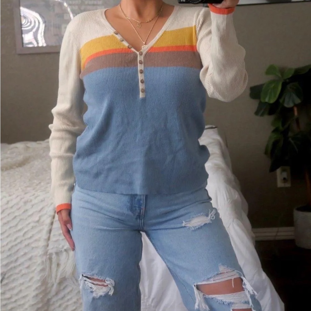 Marine Layer FATE Striped Knit Henley Sweater